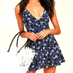 Poppy Patch Navy Blue Floral Print Skater Dress